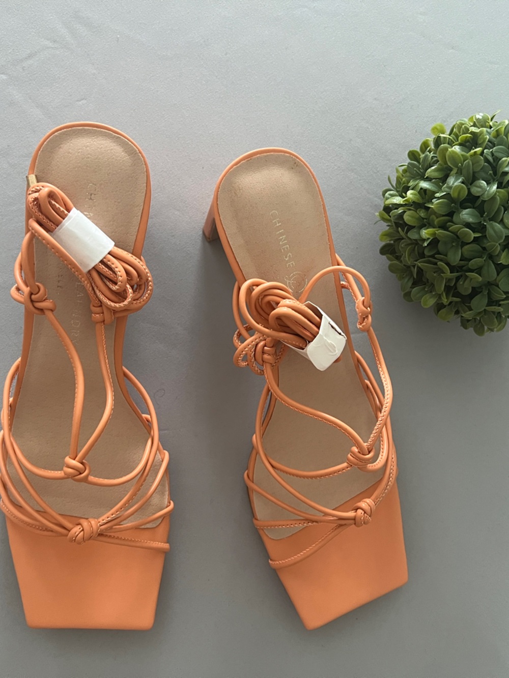 Chinese Laundry Peach Lace-Up Strappy Square-Toe Sandals